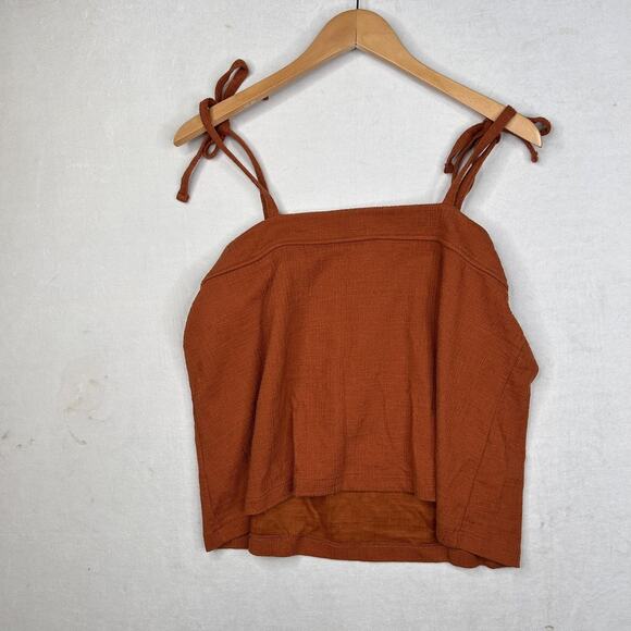 Madewell Top Womens XL Rust Tie Strap Cami Tank Crinkle Gauze Textured AN487 - Picture 7 of 7